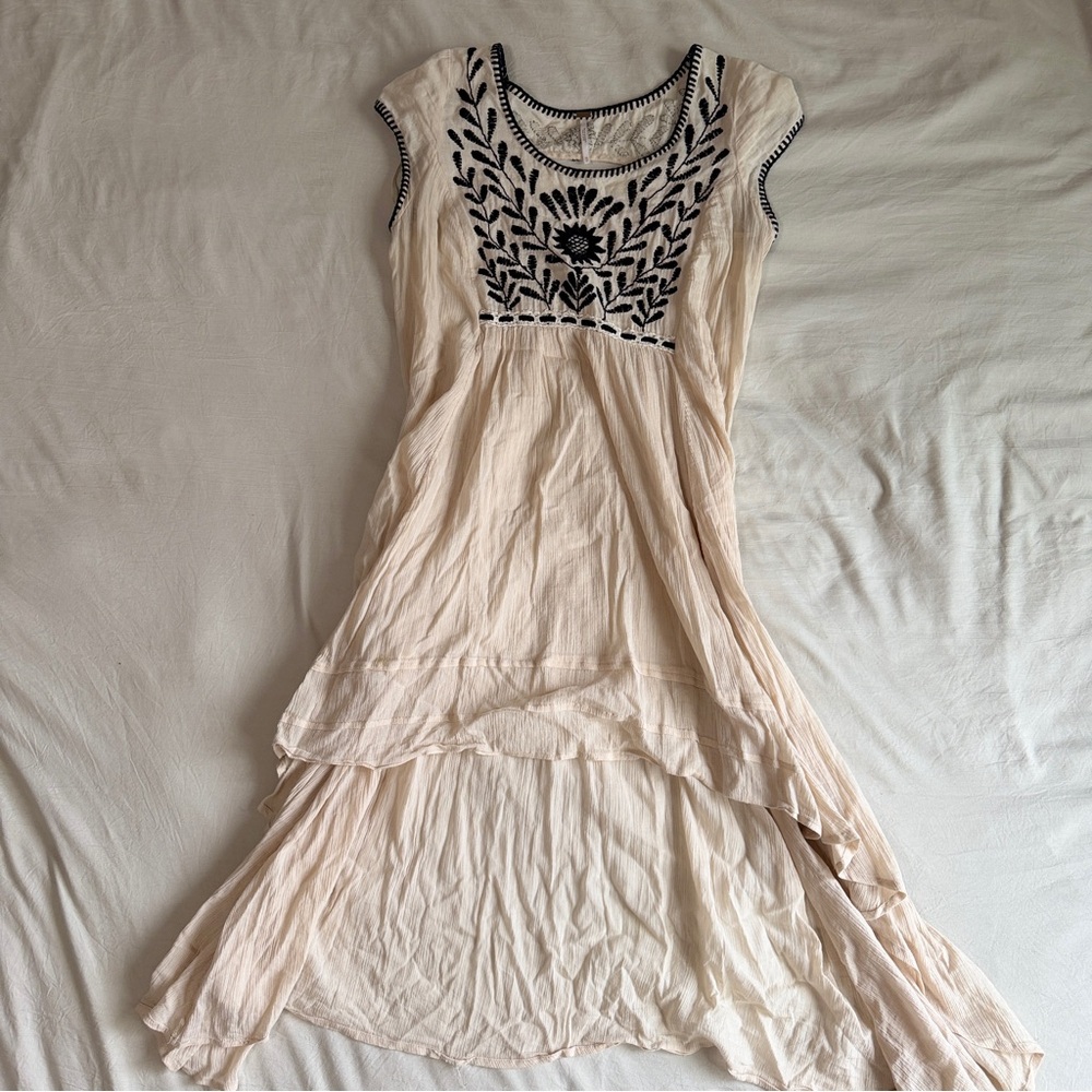 Free People Boho Embroidered Ivory High-Low Dress